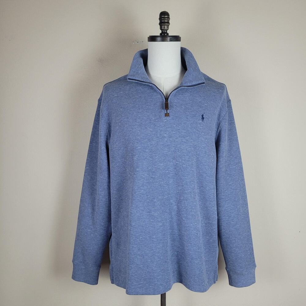Polo Ralph Lauren Sweater XL Blue 1/4 Zip Mock Neck Pullover Knit Classic Preppy